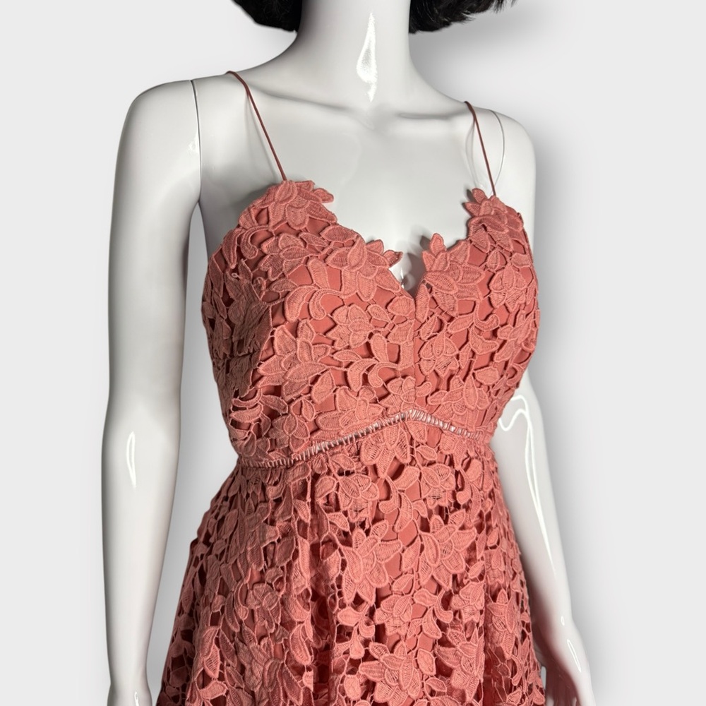 Oak + Fort Coral Pink, Floral Lace Overlay, Spaghetti Strap Dress - Picture 4 of 7